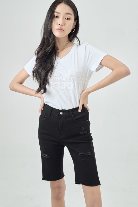 時尚蕾絲印花短袖T