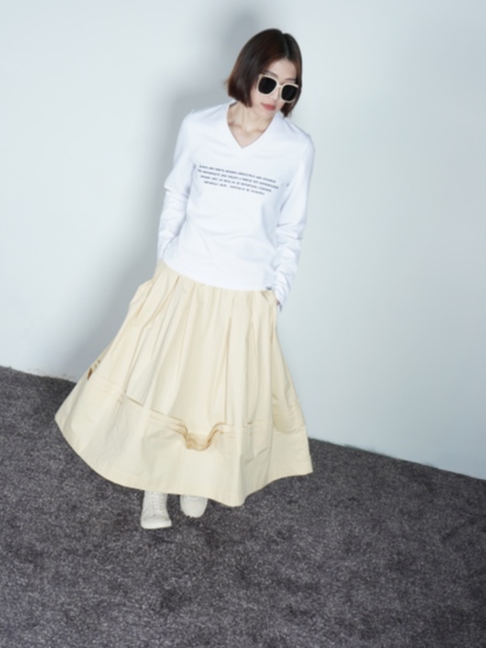 三褶造型中長裙