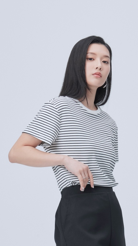 條紋圓領T