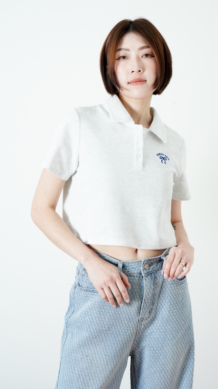 POLO領蝴蝶結刺繡上衣