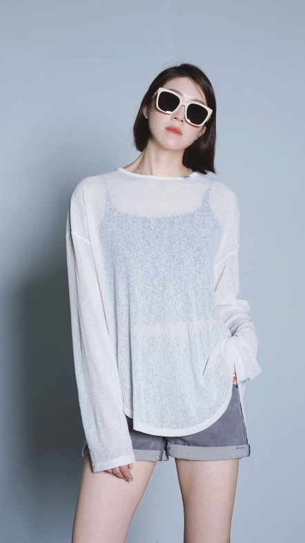 後開衩透膚罩衫