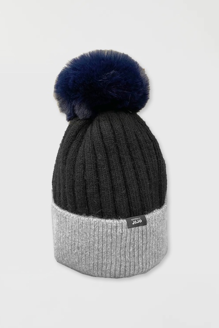 大球撞色坑條毛帽